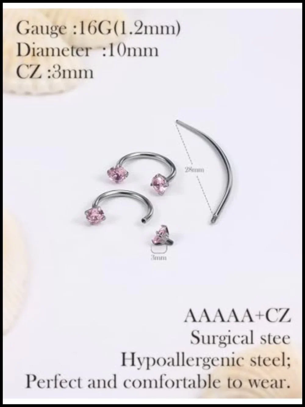 Titanium Double Gem Horseshoe Nose Ring 16G Hypoallergenic Piercing Jewelry